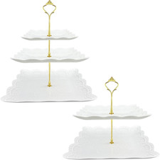 2 Pack Cupcake Stands Square 2-Tier  3-Tier Cake Stand Set  White Tiered Sevin