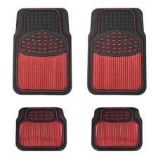 Heavy Duty Rubber Car Floor Mat Set Red Universal Van Non-Slip Metallic Mats