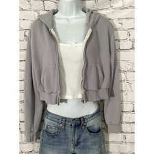 John Galt Brandy Melville Blue/Grey Cropped Full Zip Hoodie Sweatshirt One Size
