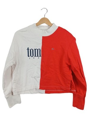 Tommy Jeans Damen Sweatshirt Gr. 36/S Rot Weiß Colorblock Cropped