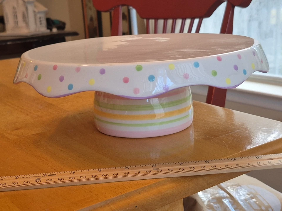 Demdaco 11" Pedestal Prato de Bolo e/ou Chip and Dip Plate Spot of Spring Excelente Estado Usado - Imagem 4 de 4