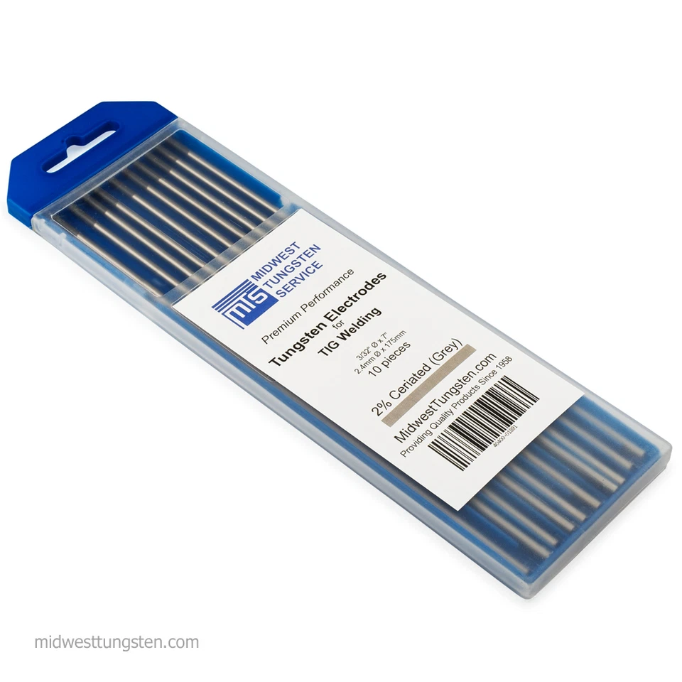 MIDWEST TUNGSTEN SERVICE TIG Welding Tungsten Rod Electrodes 2% Ceriated 3/32” x 7” (Grey, WC20) 10PK