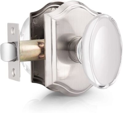 Probrico C9 Oval Mortice Glass Crystal Door Knob Satin Nickel, Passage Clear