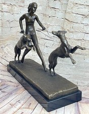 Grande " A.Bouraine - The Hunt " Art Deco Bronzo Statuetta Su Nero Marmo Nr