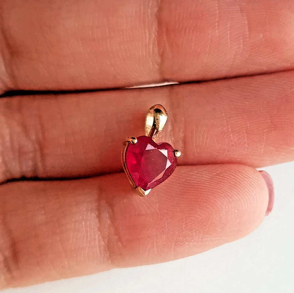 Heart Shape Red Ruby Pendant Gold Plated 925 Silver Dainty Jewelry Gift For Love - Image 3 of 4