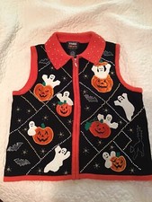 Designers Originals Studio HALLOWEEN Ghost BOO Pumpkin Sweater Vest P/M