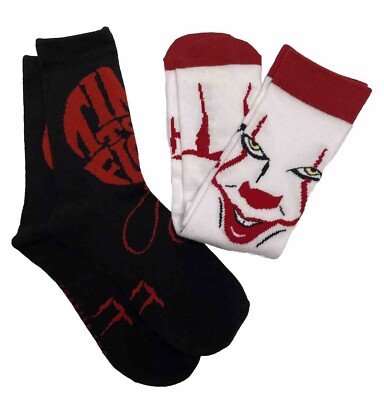 It Chapter Two Pennywise Float Crew Socks 2 Pairs Creepy Horror Halloween Goth