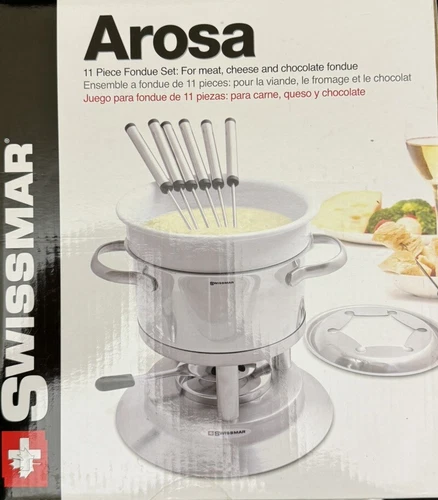 Swissmar Arosa 11 Piece Stainless Fondue Set Chocolate, Cheese & Meat