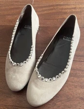 Stuart Weitzman Sparky Suede Ballet Flats Gray Suede Crystal Studs Size 6 M