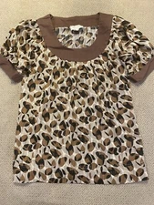Womens Beauty Brown Beige Blouse Top Size 2