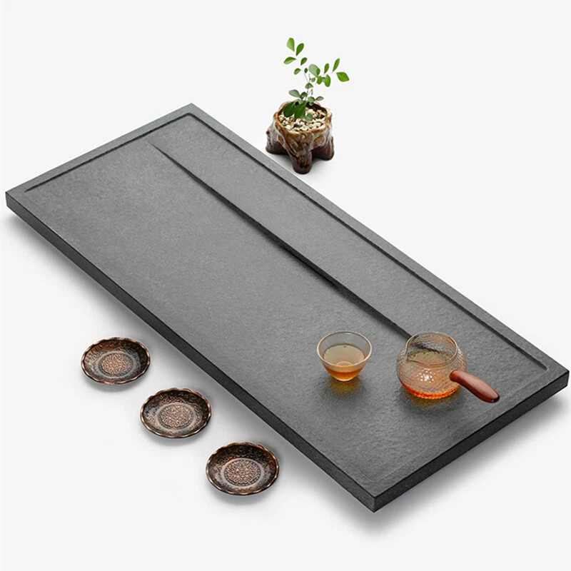 Stone Tea Tray Simple Pattern Black Stone Weighted Tea Table Water Draining Tray - Image 4 of 4