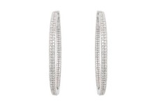 Cubic Zirconia side-Out Small Hoop EaRings 14K White Gold Plated Sterlg Silver