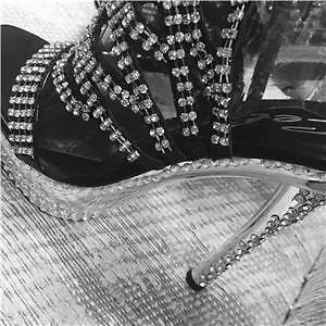 NUEVO Celeste Sexy NEGRO METALIZADO PEDRERÍA Zapatos de tacón de aguja Tacones Natalie Talla 6 Foto 2 de 4