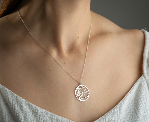 Custom 925 Sterling Silver Family Tree Name Necklace Jewelry Gift For Her - Picture 6 of 7