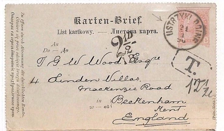 POLAND 1896 Austria Letter-Card *Ustrzyki Dolne*CDS Carpathia TAX Underpaid BA60 - Image 2 of 4
