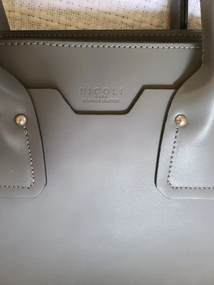 Nicoli Gray Leather Top Handle Satchel Quiet Luxury Handbag - Image 4 of 4