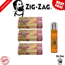 Zig-Zag Unbleached 70mm Pre-Rolled Cones – 24 Pk Box + Zig-Zag Clipper Lighter