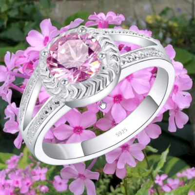 Bague Zircone Cubique Rose Plaqué Argent Sterling 925/1000 T54