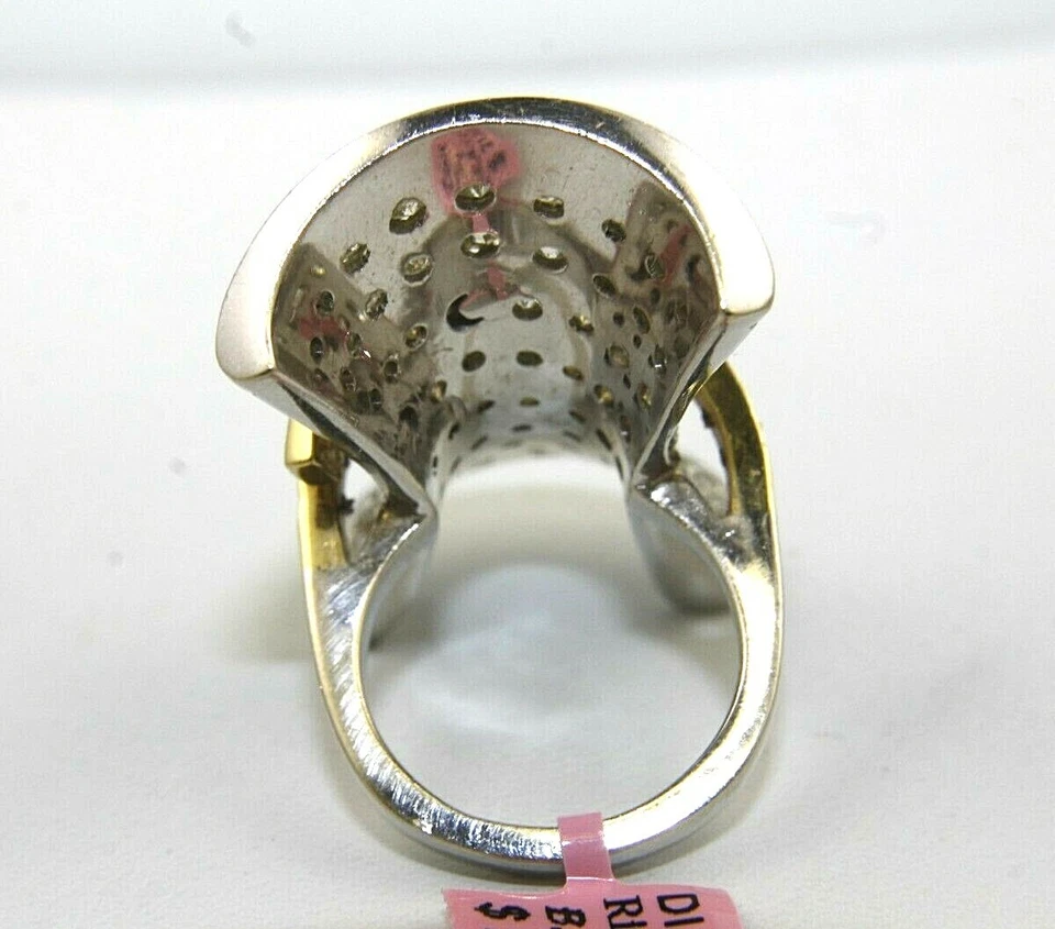 Long Natural Round Diamond Cluster Lady's Ring 14k White & Yellow Gold 10.75Ct - Image 3 of 4