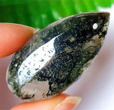 46x23x7mm Natural Green Moss Agate Teardrop Healing Pendant Bead DY2944