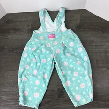 Vtg Osh Kosh Corduroy Floral Overalls Girls USA Vestbak Pleated Bubble 2T