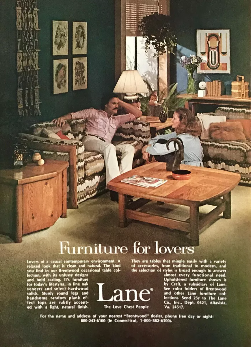 1976 Lane Furniture PRINT AD The Love Chest People 70s Couple Flirting