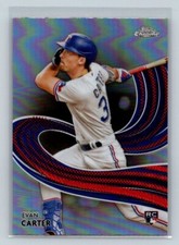 2024 Topps Chrome Strokes Rookie Card RC #S-23 Evan Carter Texas Rangers. rookie card picture