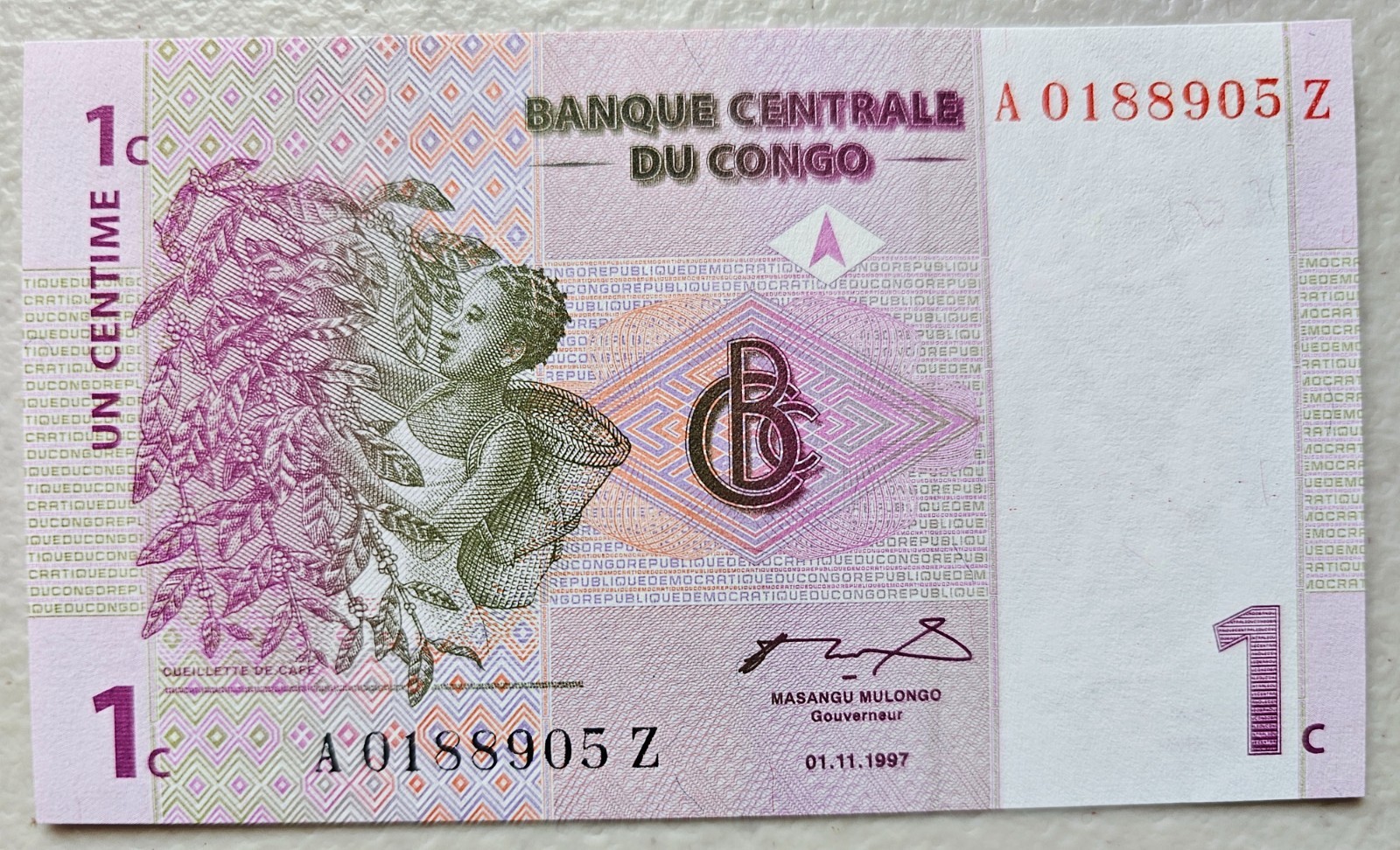 Congo D.R. 1 Centime 1997 Unc