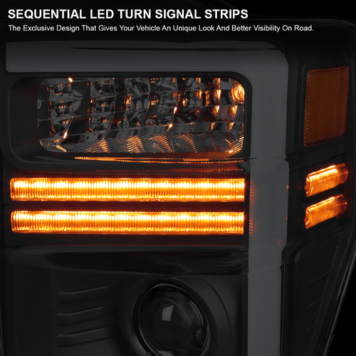 Fits Black 2008-2010 Ford F250 F350 Projector Headlights LED Sequential Signal - Picture 8 of 12