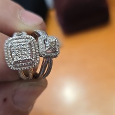 Square 925 silver Engagement Wedding Ring Set for Women