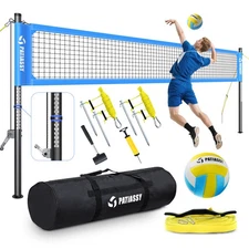 Portable Professional Outdoor Volleyball Net Set with Aluminum Poles, Ball, Pump