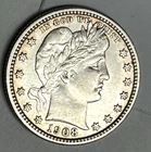 1908-D Barber Quarter Ch Au+.  Misplaced Date