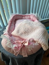 New Hand Made Pink Baby Bed with Crochet Bed Cover for New Born Babies