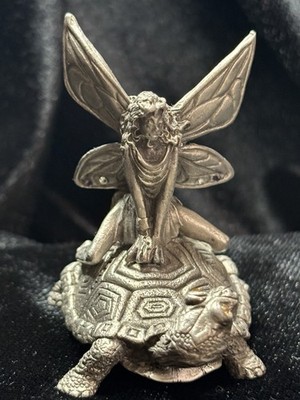 Gallo Pewter Fairy on Turtle w/ Austrian & Swarovski Crystals Signed & Dated