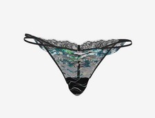 Victoria Secret Siren Shimmer Embroidery High-Leg V- String Panty Size L - NWT