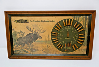 VTG 1950's NOSLER BIG GAME BULLETS FRAMED BULL MOOSE STORE DISPLAY SIGN. NICE!