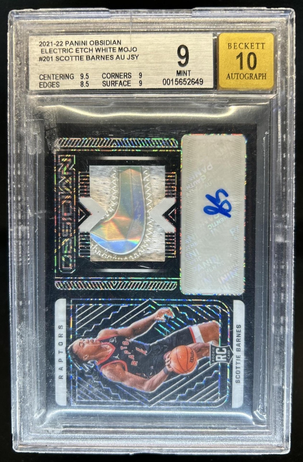 2021-22 Obsidian Scottie Barnes RC Nike Patch White Mojo Auto #1/1 BGS 9 10