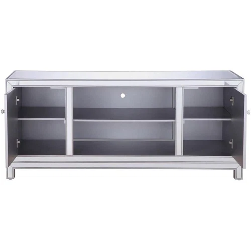 Elegant Decor Modern 60" Mirrored TV Stand in Distressed Antique Silver - Picture 4 of 10
