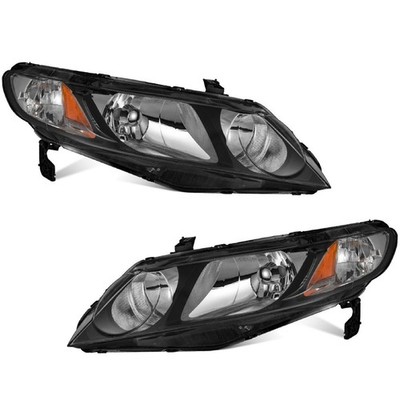 WEELMOTO Headlights Assembly for 2006-2011 Honda Civic Sedan 4Dr Black Headlamps