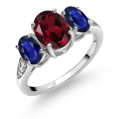 10K White Gold Rhodolite Garnet Sapphire and White Lab Grown Diamond 3 Stone
