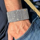 Men's Bracelet 12 Row Pharaoh Silver Tone Heavy Iced Bling Out CZ Hip Hop 9.25"
