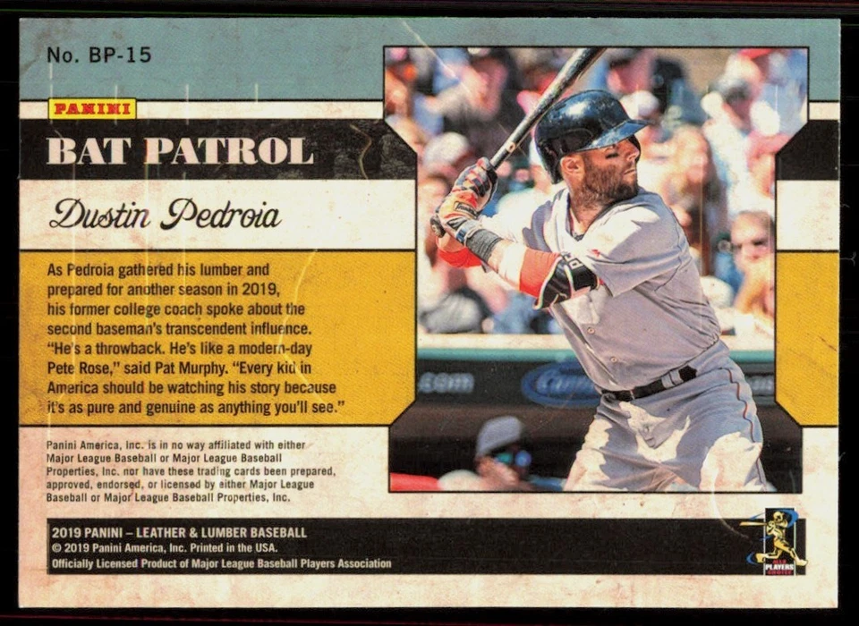 2019 Panini Leather & Lumber Bat Patrol Dustin Pedroia #BP-15 - Image 2 of 2