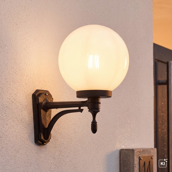 Hofleuchte Schwarz Weiß Kugelschirm IP43 Vintage AußEnlampe Wand Haus Eingang-image