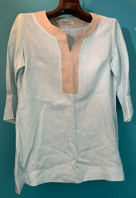 iLinen Coastal Boutique Natural Lifestyle Women's Tunic Top - Size Large, Blue