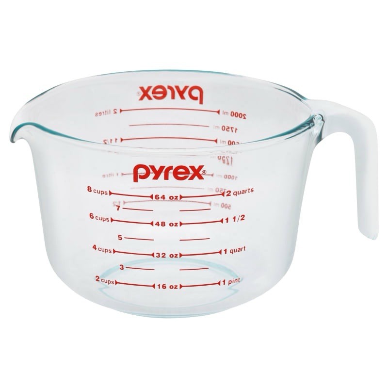 PYREX 64oz Measuring Glass 8 Cups Red Lettering 2 Quart Liter Batter Bowl USA