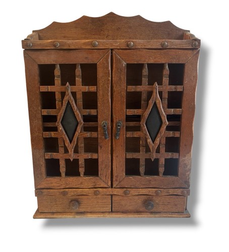 Vintage MCM Wood Apothecary Spice Rack Cabinet Wall Rack Studs Lattice Hanging