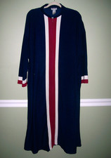 Vanity Fair Retro Velour 1/2 Zip Robe Navy Stripe Long Housecoat Vintage Sz XL