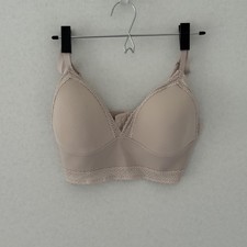 Maidenform MEDIUM Womens Lace Trim Triangle Rib Bralette Sandshell Wireless EUC