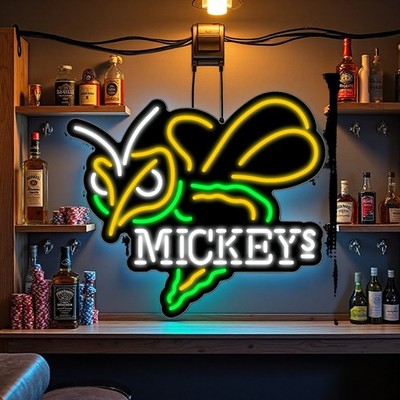 16''x14'' Mickey's Beer Bee LED Neon Sign With Dimmer USB Powered Light Lamp
