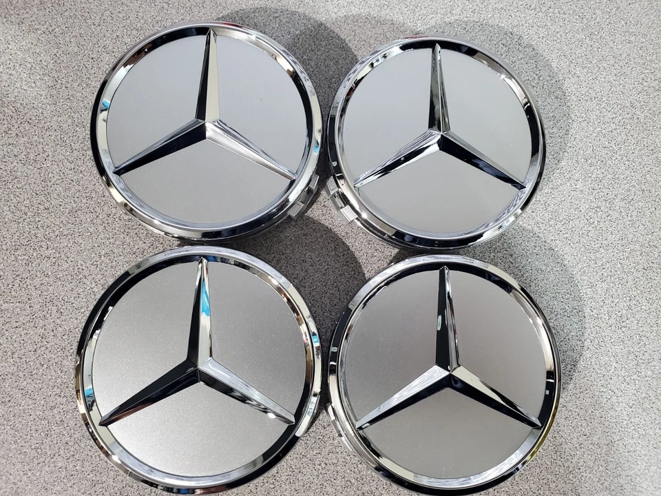 Set Of 4 75mm Wheel Center Rim Hub caps For Mercedes Benz Silver Chrome Star⭐ Foto 2 de 4